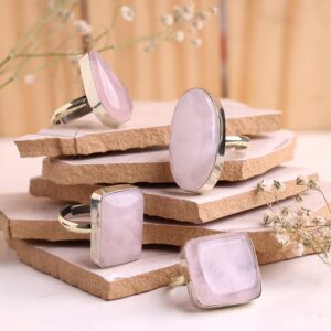 Natural Rose Quartz Ring | Oval, Square, Rectangle, Round Crystal Stone