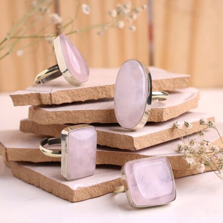 Natural Rose Quartz Ring | Oval, Square, Rectangle, Round Crystal Stone