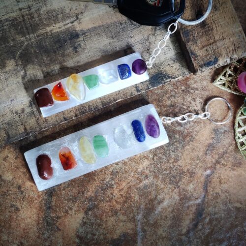 Selenite Raw With 7 Chakra Chips, Keychain